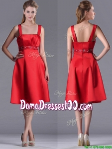 Best Selling Square Beaded Decorated Waist Dama Dress in Knee Length