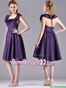 Elegant Halter Top Backless Short Dama Dress in Dark Purple