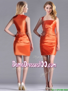 Lovely Column Square Side Zipper Short Dama Dress in Orange Red