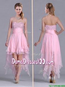 New Arrivals Beaded Bust High Low Chiffon Dama Dress in Baby Pink