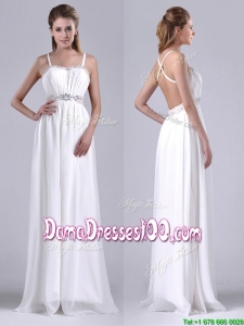 New Style Beaded Top and Waist White Dama Dress with Criss Cross