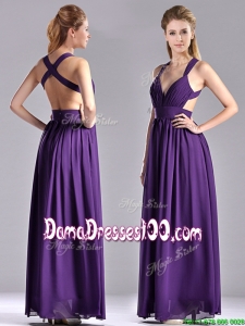 Sexy Purple Criss Cross Dama Dress with Ruched Decorated Bust