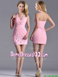 Latest Column Halter Top Dama Dress with Beading and Ruching