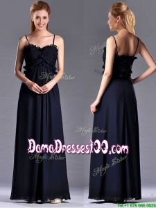 Simple Empire Straps Chiffon Ruching Navy Blue Dama Dress for Holiday 115.74