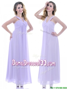 Wonderful Ruched Decorated Bust Ankle Length Prom Dress in Lavender