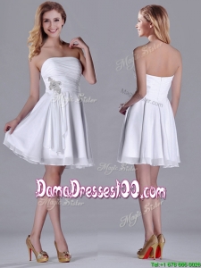 2016 Elegant Empire Strapless Beaded White Dama Dress in Chiffon
