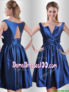 Exquisite Open Back Hand Crafted Flower Dama Dress in Royal Blue