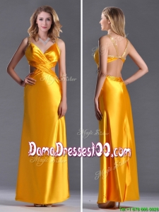 Luxurious Beaded Decorated Straps Criss Cross Dama Dress in Gold