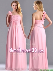 New Style Baby Pink Dama Dress with Handcrafted Flowers Decorated One Shoulder