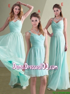 2016 Cheap Straps Beaded and Ruched Aqua Blue Dama Dress in Chiffon
