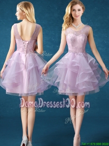 Popular See Through Scoop Lavender Tulle Dama Dress with Lace and Ruffles