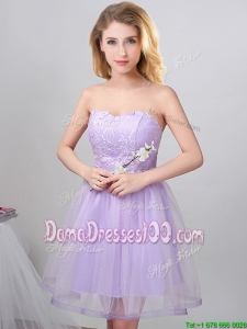Elegant Sweetheart Princess Laced Bodice Short Dama Dress in Lavender