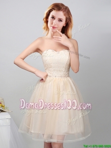 Top Seller Sweetheart Laced Bodice and Applique Champagne Dama Dress in Tulle