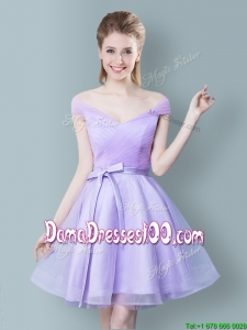 2017 Luxurious V Neck Cap Sleeves Short Dama Dress in Lavender