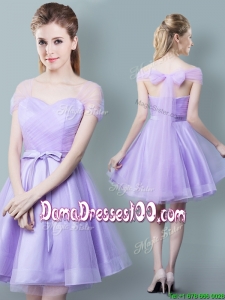 2017 Simple Bowknot and Ruched Short Dama Dress in Lavender