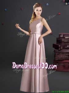 Beautiful Empire One Shoulder Bowknot Pink Dama Dress