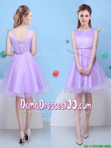 Fashionable Scoop Lavender Short Dama Dress with Bowknot
