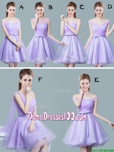 Cheap Tulle Bowknot and Ruched Dama Dress in Lavender