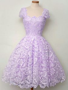 Lavender Straps Lace Up Lace Quinceanera Court Dresses Cap Sleeves