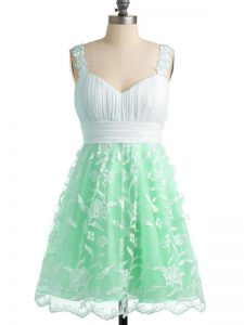 Apple Green Empire Lace Quinceanera Dama Dress Lace Up Lace Sleeveless Knee Length