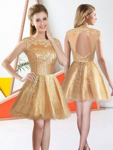 New Style Sleeveless Backless Knee Length Beading and Lace Quinceanera Dama Dress