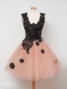 Captivating Peach Sleeveless Tulle Zipper Dama Dress for Quinceanera for Prom and Party and Wedding Party