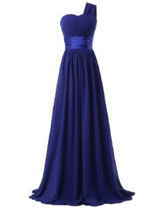 Exquisite Royal Blue Chiffon Lace Up Quinceanera Dama Dress Sleeveless Floor Length Ruching