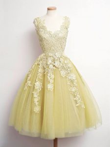 Pretty Tulle Sleeveless Knee Length Quinceanera Court of Honor Dress and Lace
