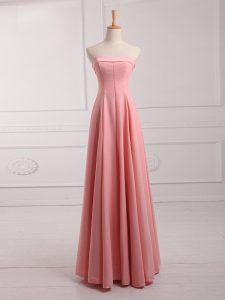 Eye-catching Empire Court Dresses for Sweet 16 Watermelon Red Strapless Chiffon Sleeveless Floor Length Lace Up
