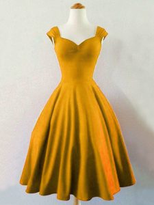Romantic Taffeta Straps Sleeveless Lace Up Ruching Quinceanera Dama Dress in Gold