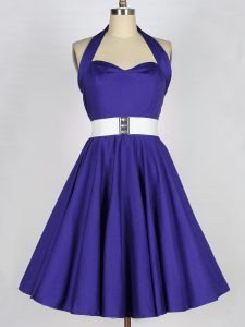 Purple Halter Top Lace Up Ruching Quinceanera Dama Dress Sleeveless