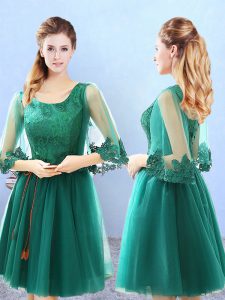 Flirting 3 4 Length Sleeve Lace Up Knee Length Lace and Appliques Court Dresses for Sweet 16