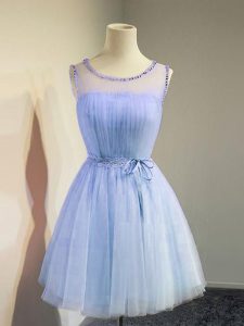 Edgy Lavender Tulle Lace Up Court Dresses for Sweet 16 Sleeveless Knee Length Belt