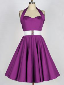 Exceptional Halter Top Sleeveless Lace Up Quinceanera Court of Honor Dress Purple Taffeta