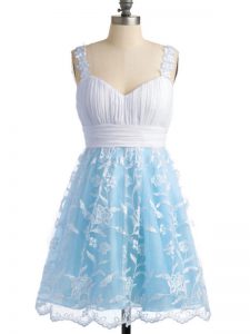 Knee Length Empire Sleeveless Light Blue Quinceanera Court Dresses Lace Up