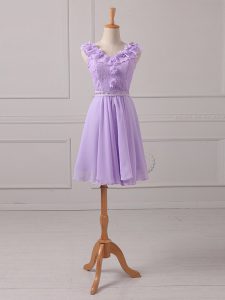 Custom Designed Sleeveless Lace Up Mini Length Lace and Appliques Dama Dress