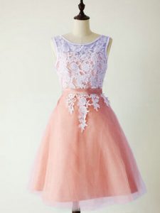 Discount Peach A-line Scoop Sleeveless Tulle Knee Length Lace Up Lace Damas Dress