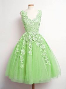 Sleeveless Knee Length Lace Lace Up Court Dresses for Sweet 16 with