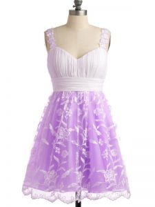 Lilac Straps Neckline Lace Dama Dress Sleeveless Lace Up
