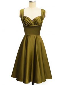 Fabulous Olive Green Straps Neckline Ruching Damas Dress Sleeveless Lace Up