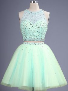 Exceptional Tulle Sleeveless Knee Length Dama Dress for Quinceanera and Beading