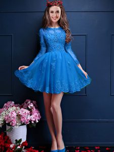 Chiffon 3 4 Length Sleeve Mini Length Court Dresses for Sweet 16 and Beading and Lace and Appliques