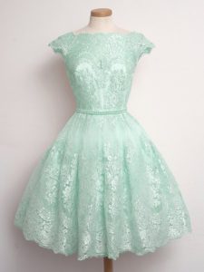 Cute Lace Scalloped Sleeveless Lace Up Lace Quinceanera Court Dresses in Apple Green