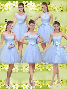 Decent Lavender Sleeveless Knee Length Lace and Belt Lace Up Quinceanera Court Dresses