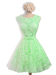 Knee Length A-line Sleeveless Green Quinceanera Court Dresses Lace Up