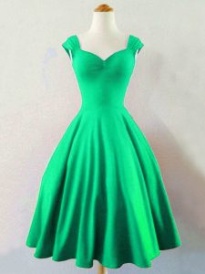 Captivating Straps Sleeveless Damas Dress Mini Length Ruching Dark Green Taffeta