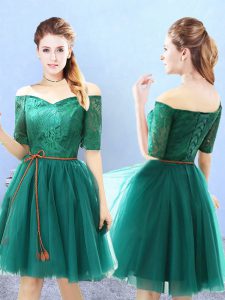 High Quality Green Dama Dress for Quinceanera Prom and Party with Lace Off The Shoulder Half Sleeves Lace Up