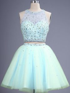 Light Blue Quinceanera Court Dresses Prom and Party and Wedding Party with Beading Scoop Sleeveless Zipper