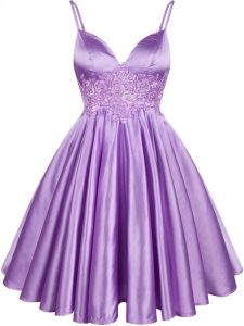 Great Lilac Sleeveless Lace Knee Length Court Dresses for Sweet 16