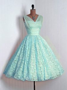 Graceful Aqua Blue Sleeveless Lace Lace Up Quinceanera Court Dresses for Prom and Party